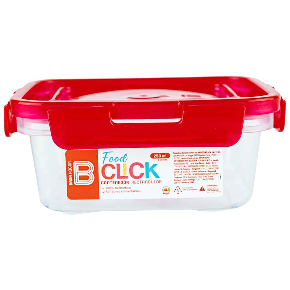 Táper Rectangular BASA Food Click 250ml (Modelos Aleatorios)