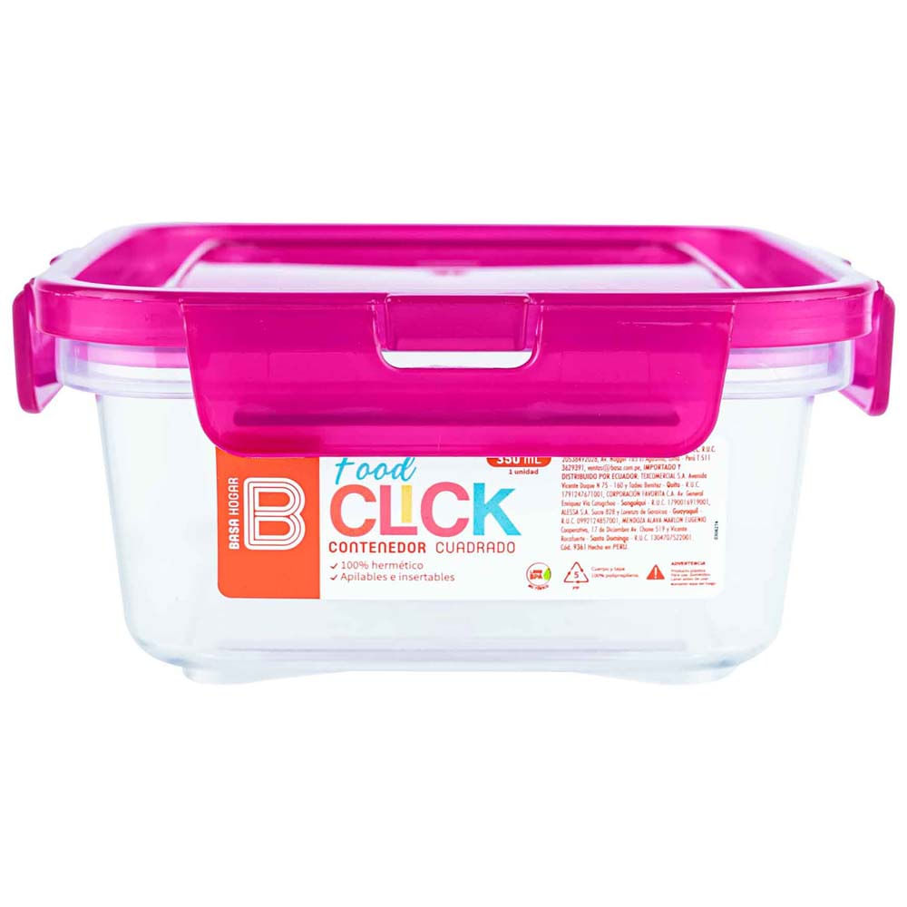 Táper Cuadrado BASA Food Click 350ml (Modelos Aleatorios)