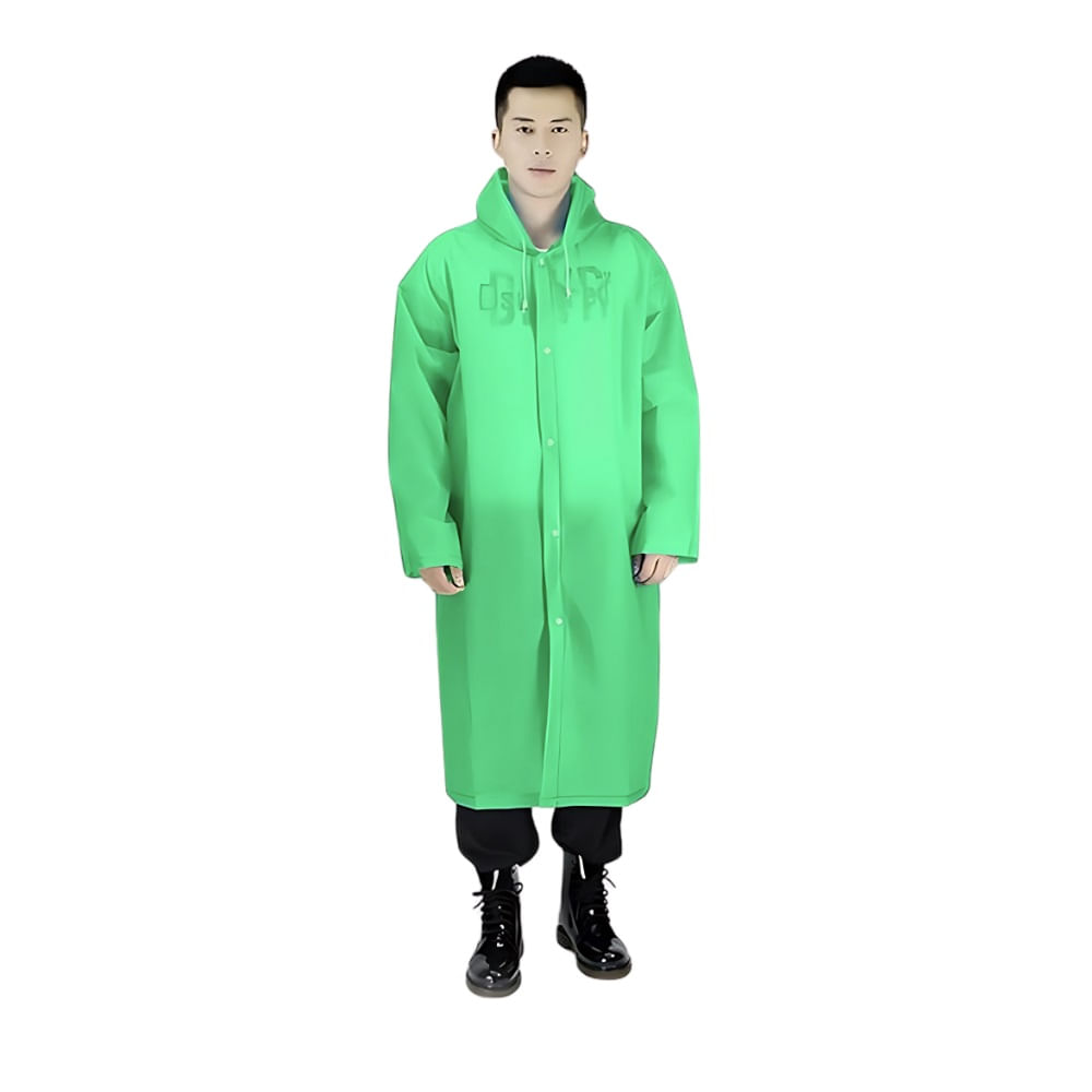 Poncho Para Lluvia Ligero Impermeable con Manga Capucha y Botones - VERDE