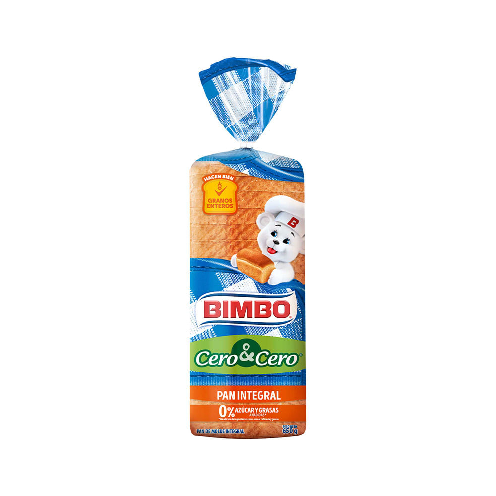Pan de Molde BIMBO Integral Cero Cero Bolsa 650g
