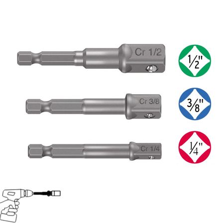 Adaptadores para dados taladro atornillador 3 pzas 1/4