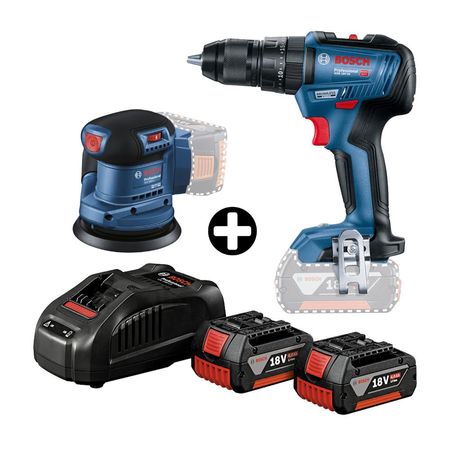 COMBO Lijadora orbital GEX 185-Li Bosch + Taladro percutor GSB 18V-50 Bosch + Cargador Gal 1880 + 2 Baterías 4Ah Bosch