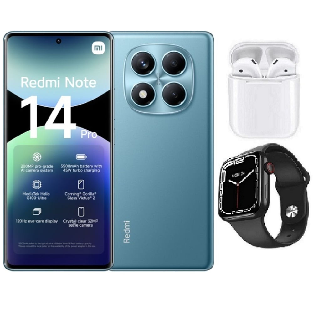 Xiaomi Redmi Note 14 Pro 4G 256GB Azul  + Audifonos + Smartwatch
