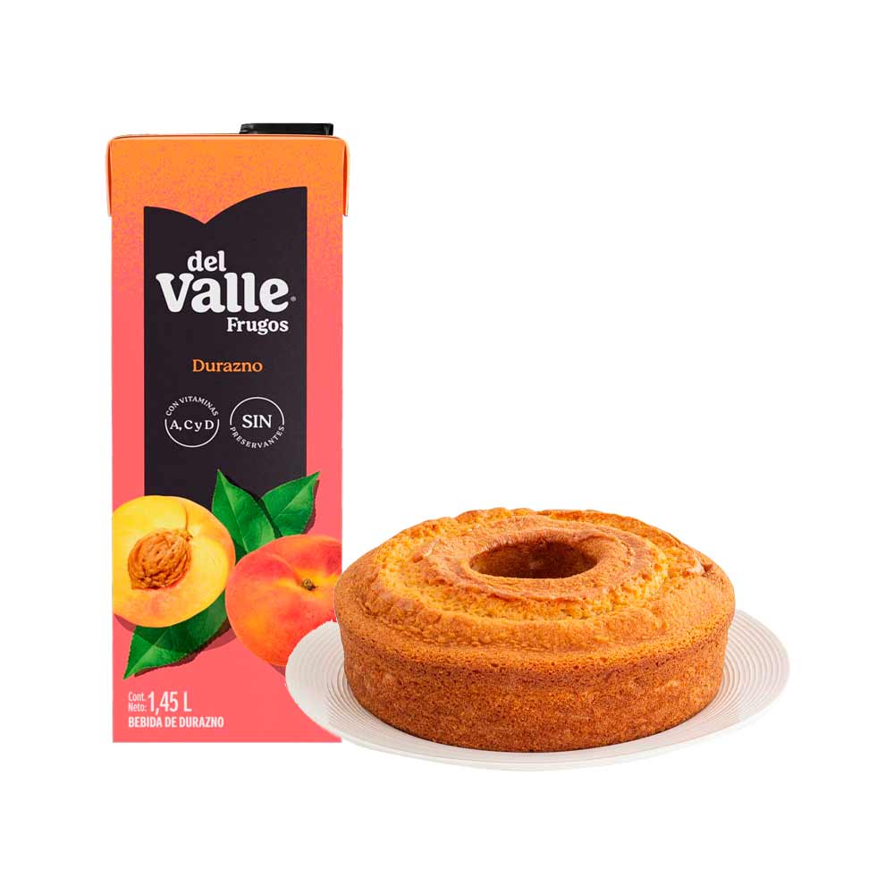 Pack Keke Redondo Naranja 1un + Bebida FRUGOS Sabor a Durazno Caja 1.45L