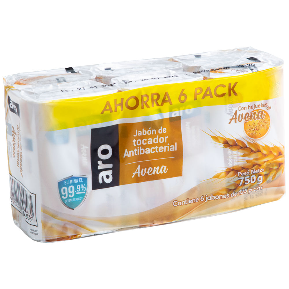 Jabón de Tocador Avena Antibacterial ARO Sixpack 750g
