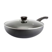Sartén Wok de Acero Inoxidable Record N28 con Tapa de Vidrio