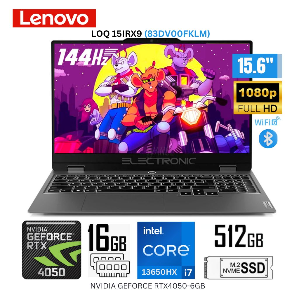 Laptop Lenovo LOQ 15IRX9 Intel Corei7-13650HX 16GB RAM 512GB SSD 15.6 FHD RTX4050-6GB 83DV00FKLM
