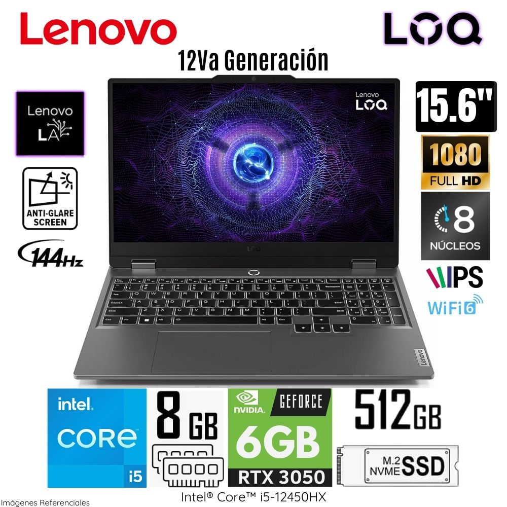Laptop Lenovo LOQ 15IAX9 Intel Core i5-12450HX 8GB RAM 512GB SSD 15.6 "" FHD RTX 3050-6GB 83GS006WLM
