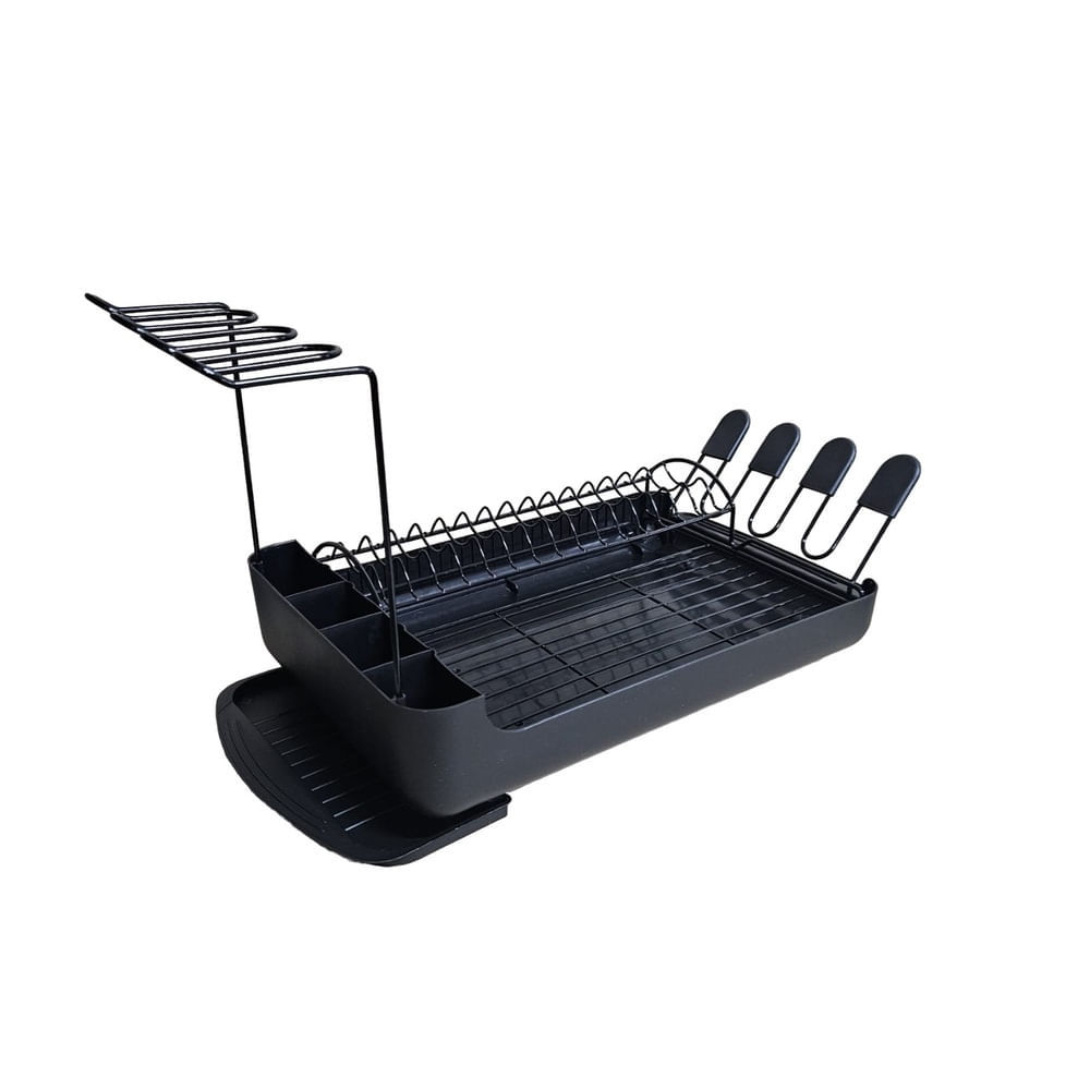 Escurreplatos de 1 Nivel con Porta Vasos y Copas Negro