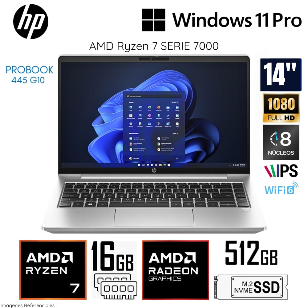 Laptop HP Probook 445 G10 Ryzen 7-7730U 16GB RAM 512GB SSD 14"" FHD Win 11 Pro - (9S640LA#ABM)