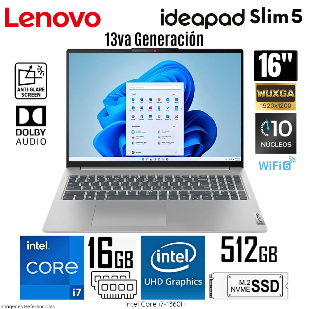 Laptop Lenovo IdeaPad Slim 5 16IRL8 Intel Core i7 13620H 16GB RAM 512GB SSD 16"" WUXGA - 82XF0073LM