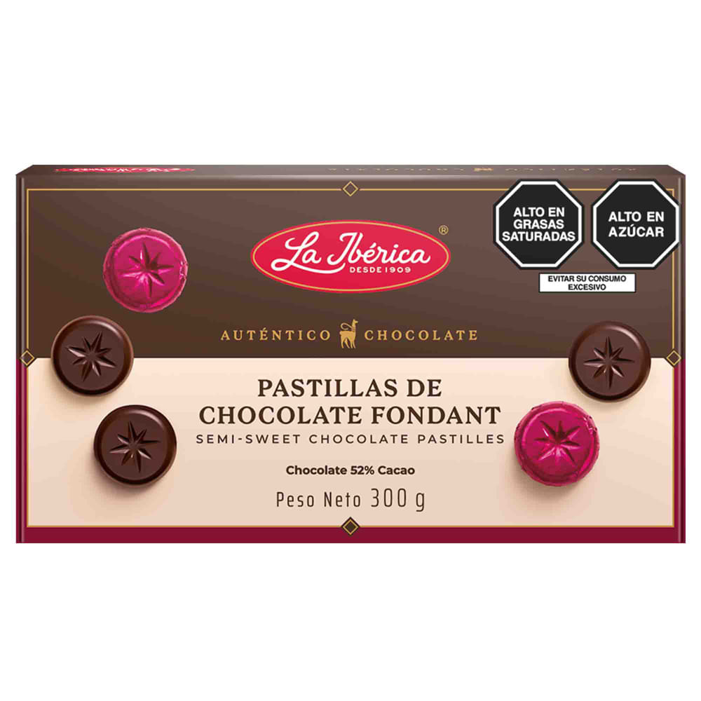 Chocolate LA IBÉRICA PASTILLAS FONDANDT Semi dulce sin leche Caja 300g