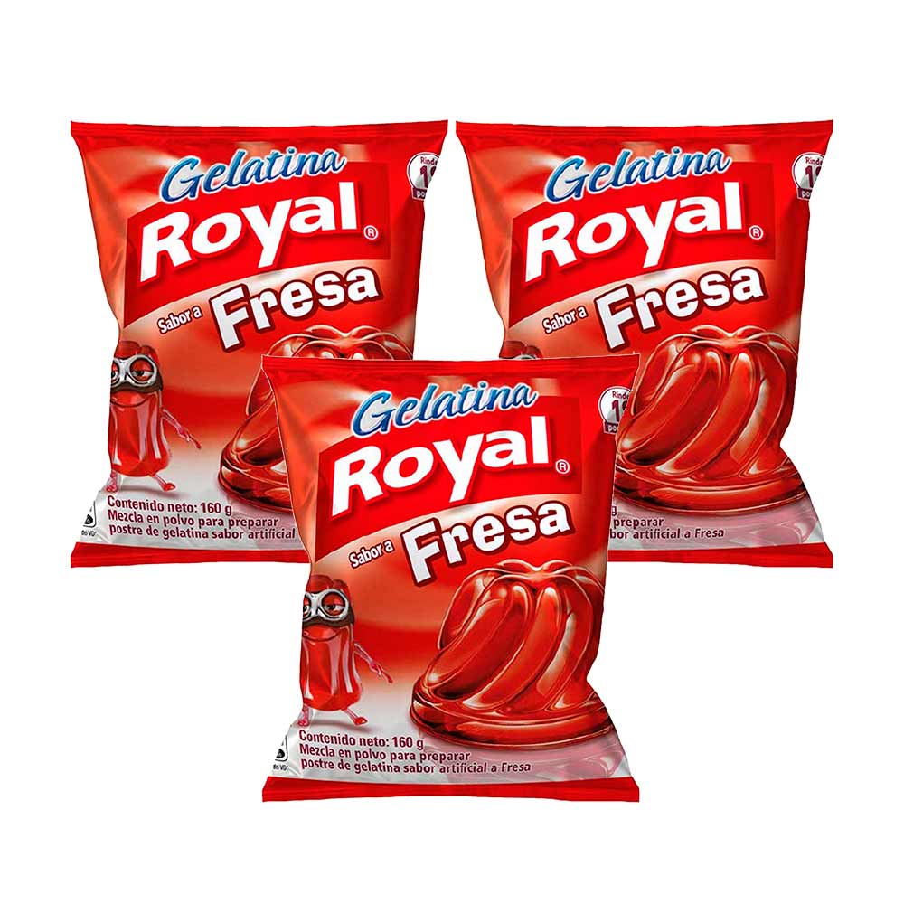 Pack Gelatina ROYAL Sabor a Fresa Bolsa 160g x 3un