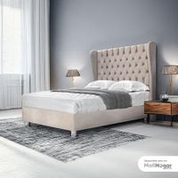 Juego de Dormitorio Clavel 2 Plazas - Gris Oscuro / Tarima + Box