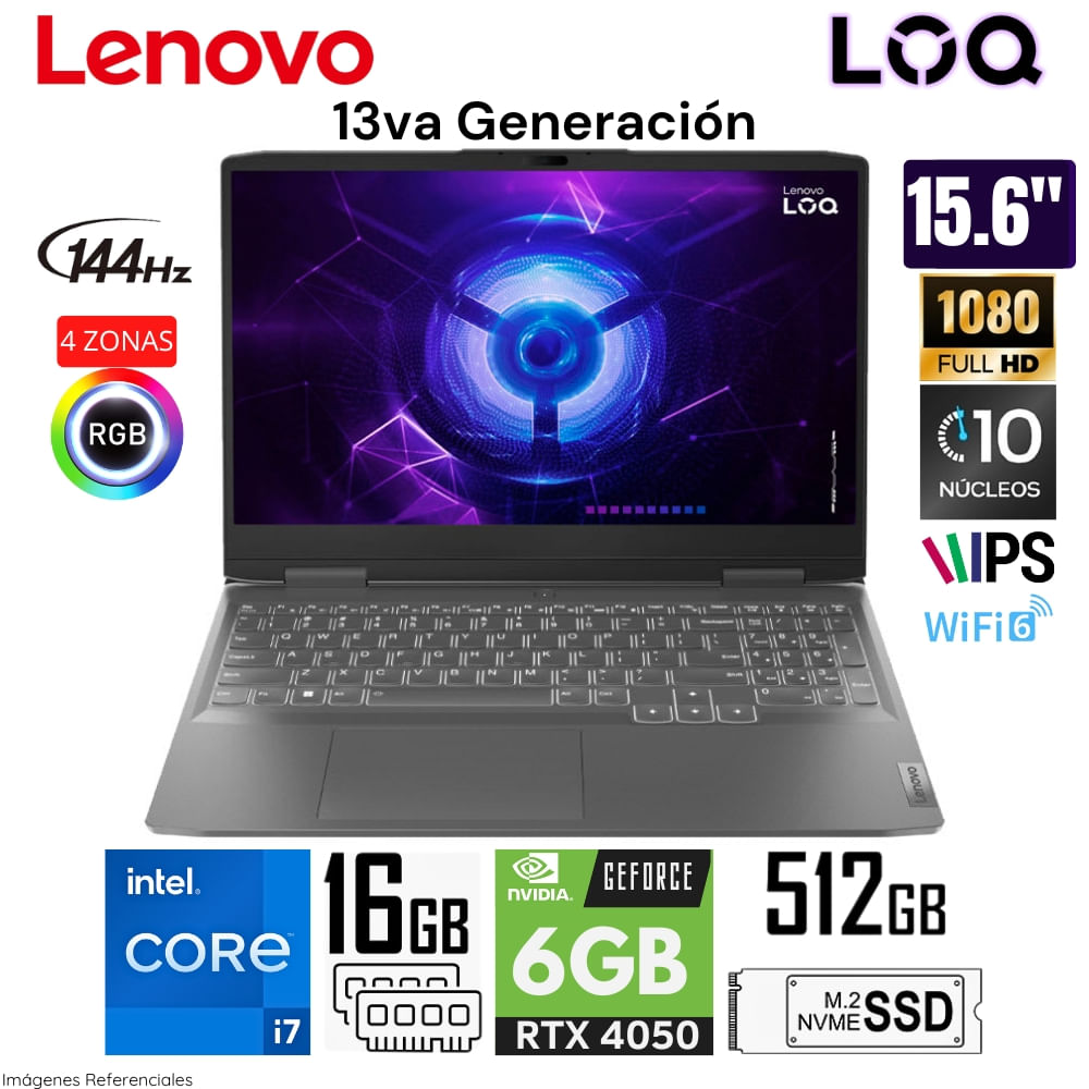 Laptop Gamer Lenovo LOQ 15IRH8 Intel Core i7-13620H 16GB RAM 512GB SSD 15.6 FHD RTX4050 82XV00HWLM