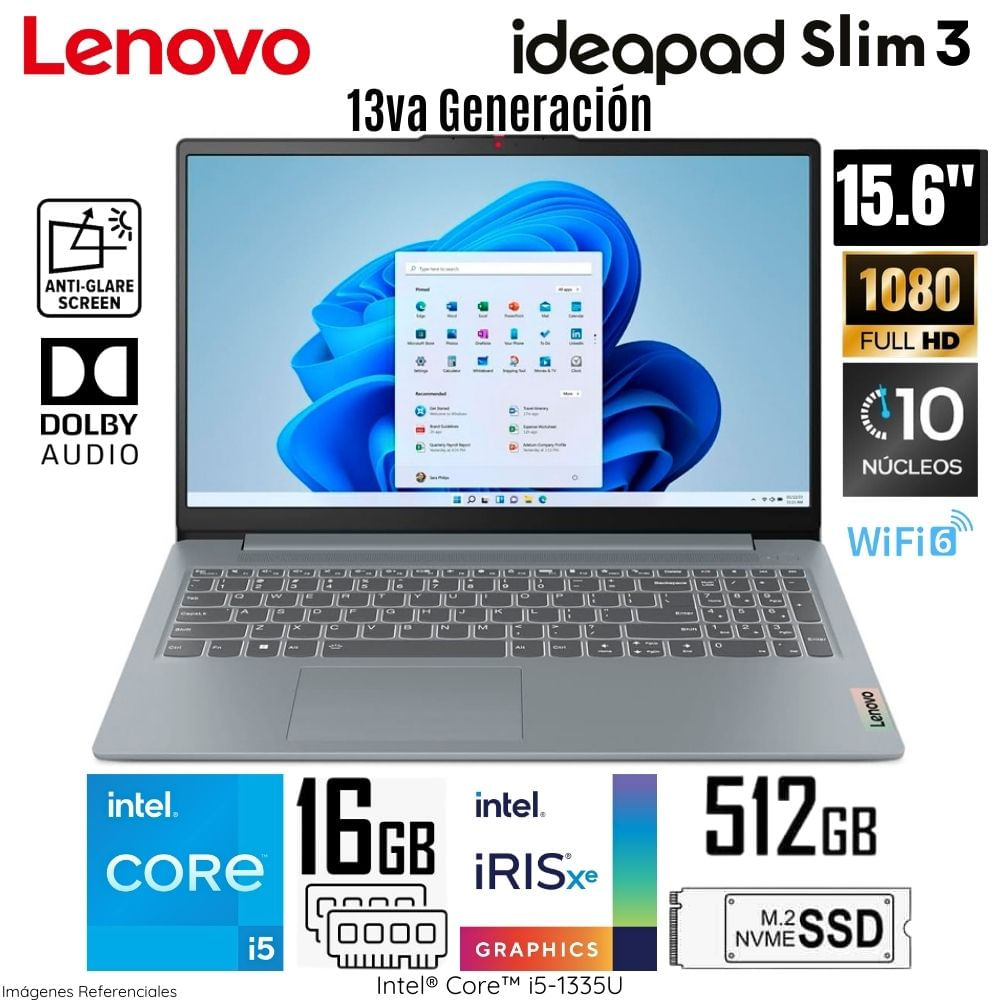 Laptop Lenovo Ideapad Slim 3 15IRU8 Intel Core i5-1335U 16GB RAM 512GB SSD 15.6"" FHD - 82X7009JLM