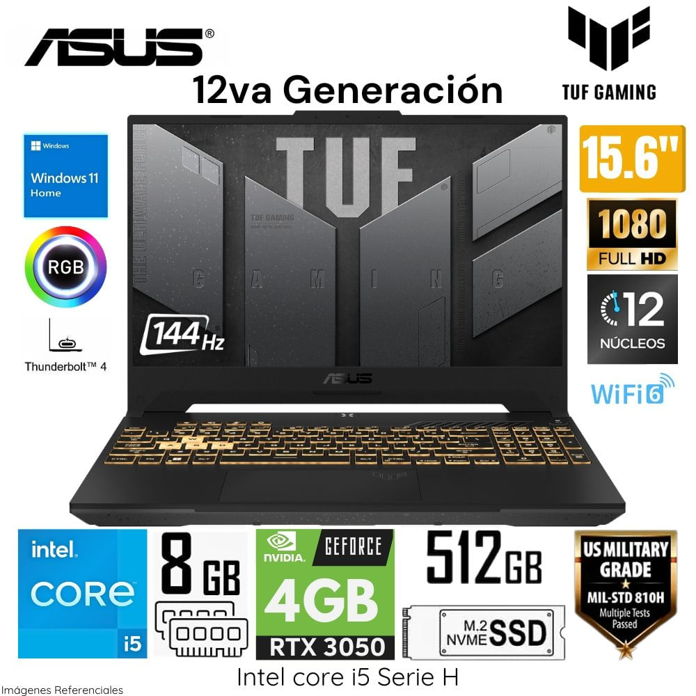 Laptop Asus TUF Gaming Intel Corei5-12500H RAM 8GB 512GB SSD 15.6"" FHD RTX3050-4GB FX507ZC4-HN005W
