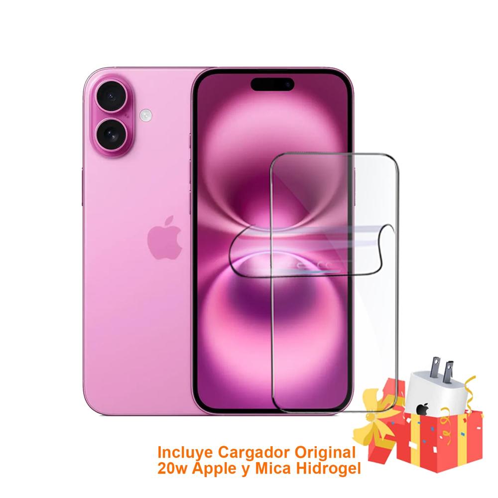 Apple Iphone 16 128Gb Version Chip Fisico Pink con Mica Hidrogel y Cargador 20w Original