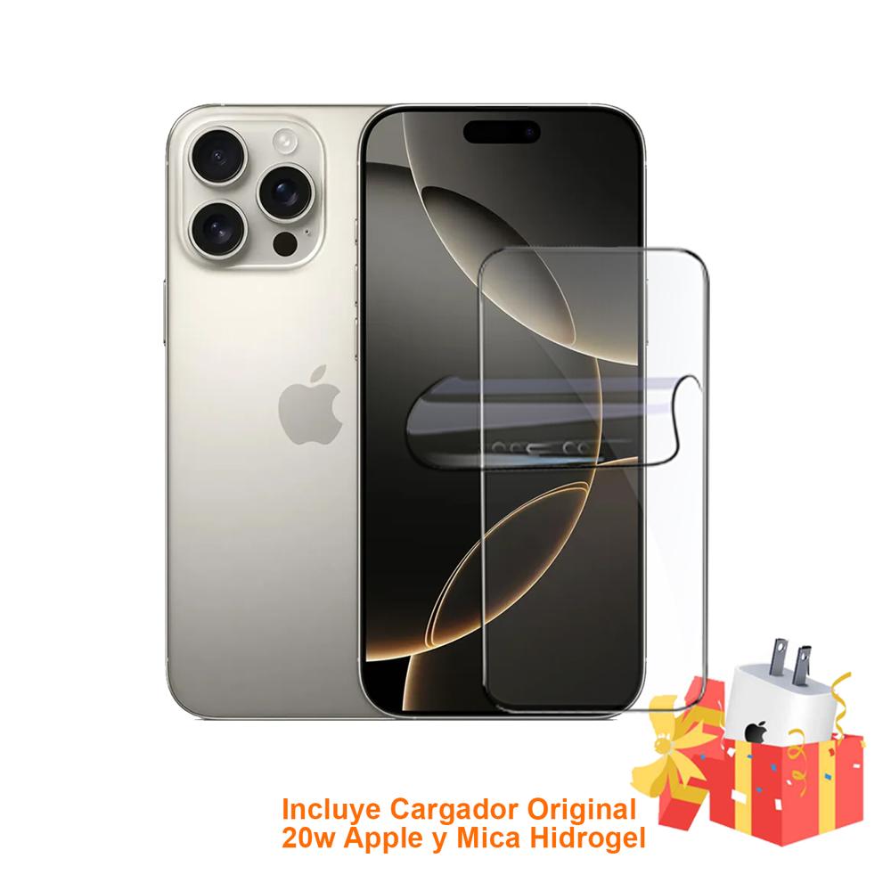 Apple Iphone 16 Pro 128Gb Esim Natural Titanium con Mica Hidrogel y Cargador 20w Original