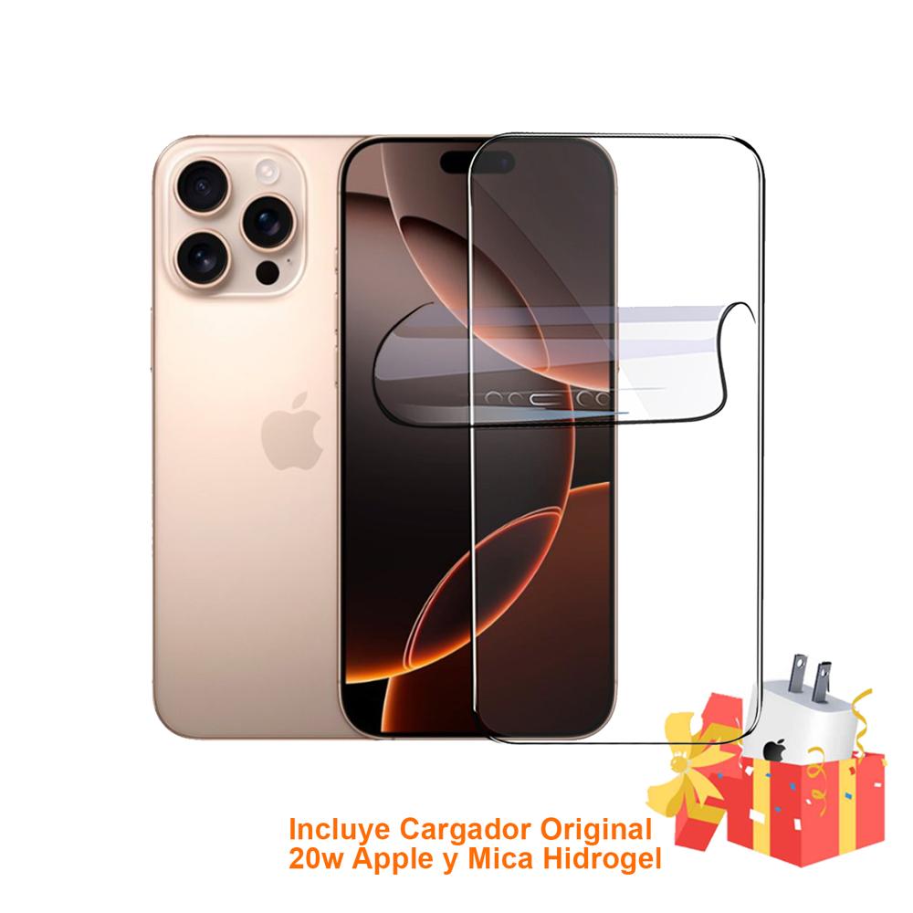 Apple Iphone 16 Pro Max 256Gb Esim Desert Titanium con Mica Hidrogel y Cargador 20w Original