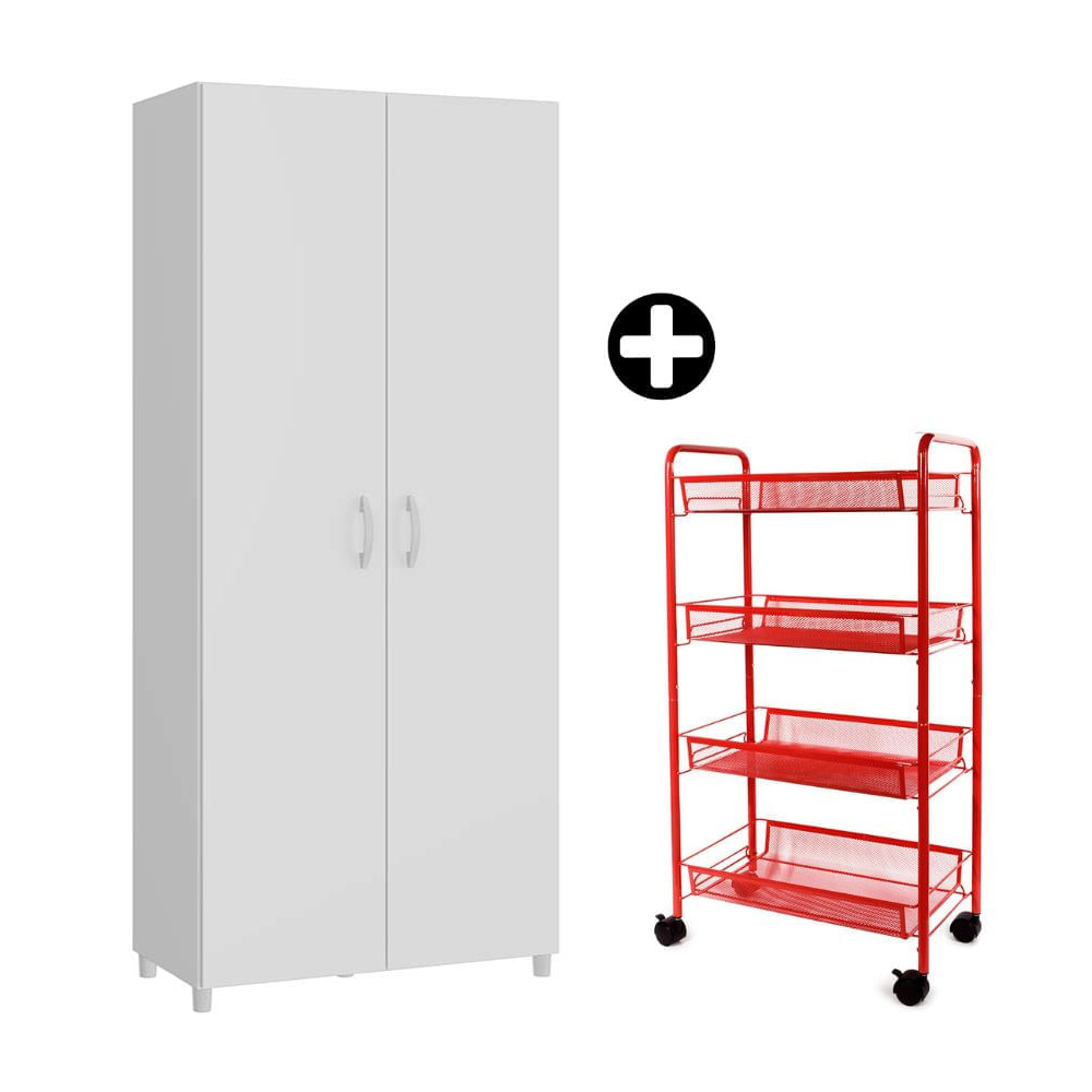 COMBO Orange: Mueble Despensero Dalia MDP 80x182cm Blanco + Carrito para frutas y verduras Rojo