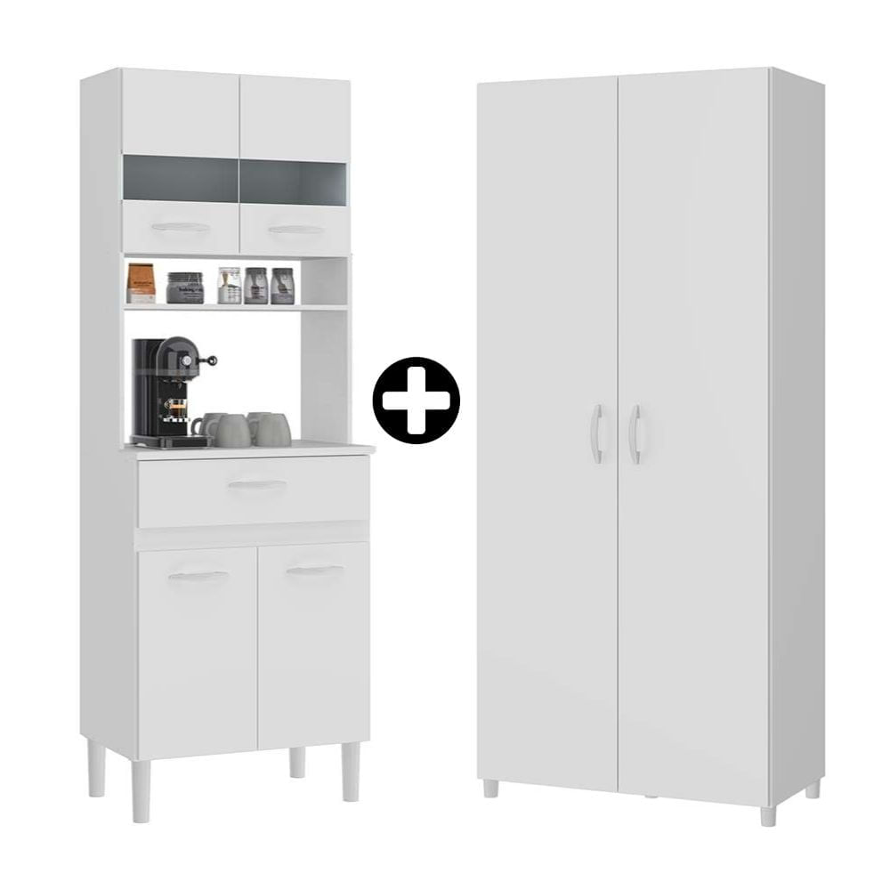 COMBO Orange: Mueble Alacena de Cocina Dalia 60cm MDP Blanco + Mueble despensero Dalia MDP 80x182cm Blanco