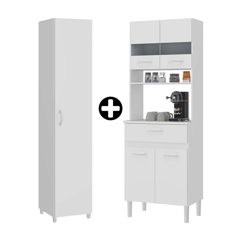 COMBO Orange: Mueble Alacena de Cocina Dalia 60cm MDP Blanco + Mueble despensero Dalia MDP 38x182cm Blanco