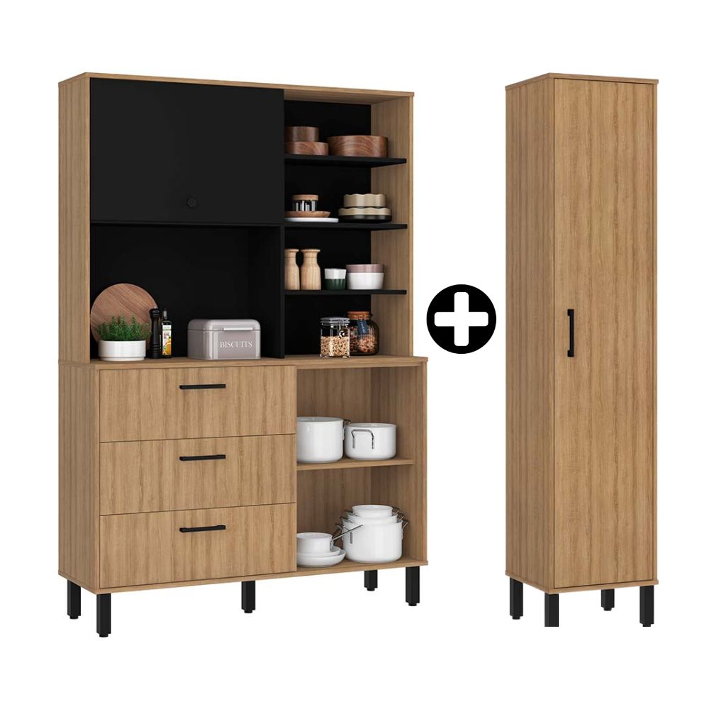 COMBO Orange: Mueble Alacena de Cocina Mariana 120cm MDP + Mueble Despensero de Cocina Mariana MDP 1 Puerta