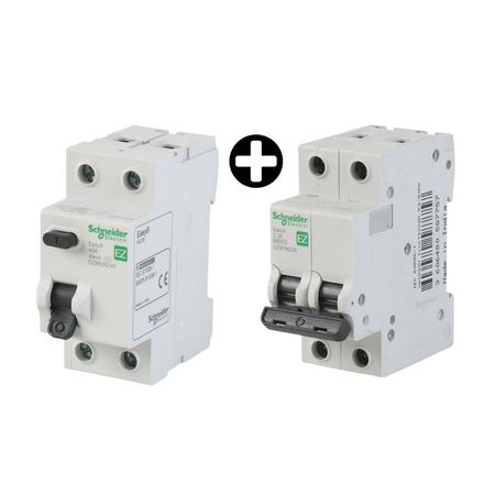 COMBO Schneider Electric: Interruptor Termomagnético Easy 9 MCB 2x25A + Interruptor Diferencial Easy9 MCB 2x40A