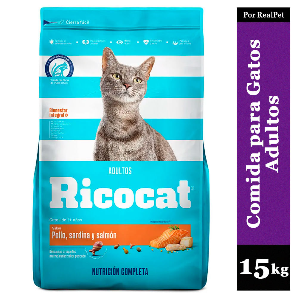Comida para Gato Adulto Ricocat Pollo Sardina y Salmón 15 kg