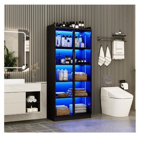 Vitrina Multiusos TU MESITA Gina color Negro 2 puertas luz LED