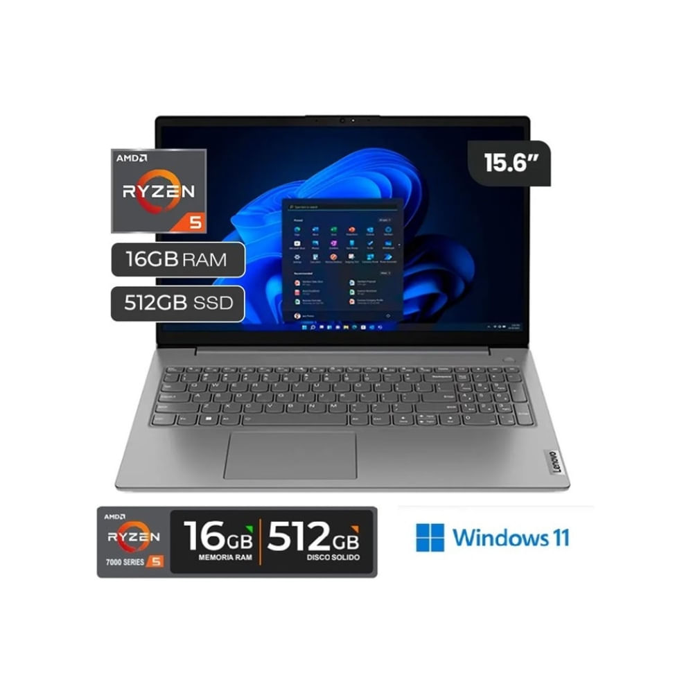 Laptop Lenovo 15.6"" AMD Ryzen 5 7520U RAM 16GB SSD 512GB Con Windows 11 V15 G4 AMN Gris Ártico FLF