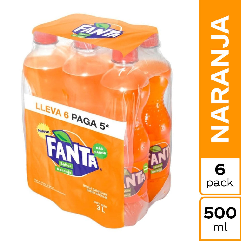 Gaseosa FANTA Naranja Botella 500ml Paquete 6un