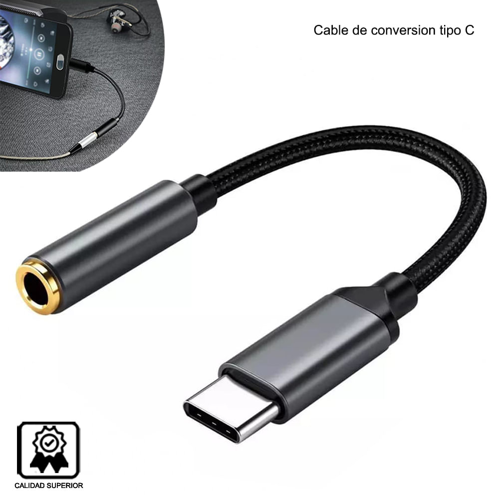 Cable Adaptador Audífono Tipo C a Auxiliar