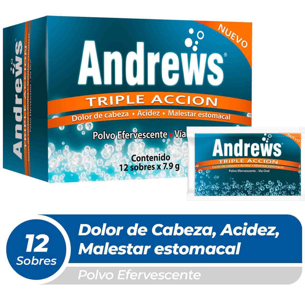 Antiácido SAL DE ANDREWS Polvo efervecente triple acción Caja 12Un