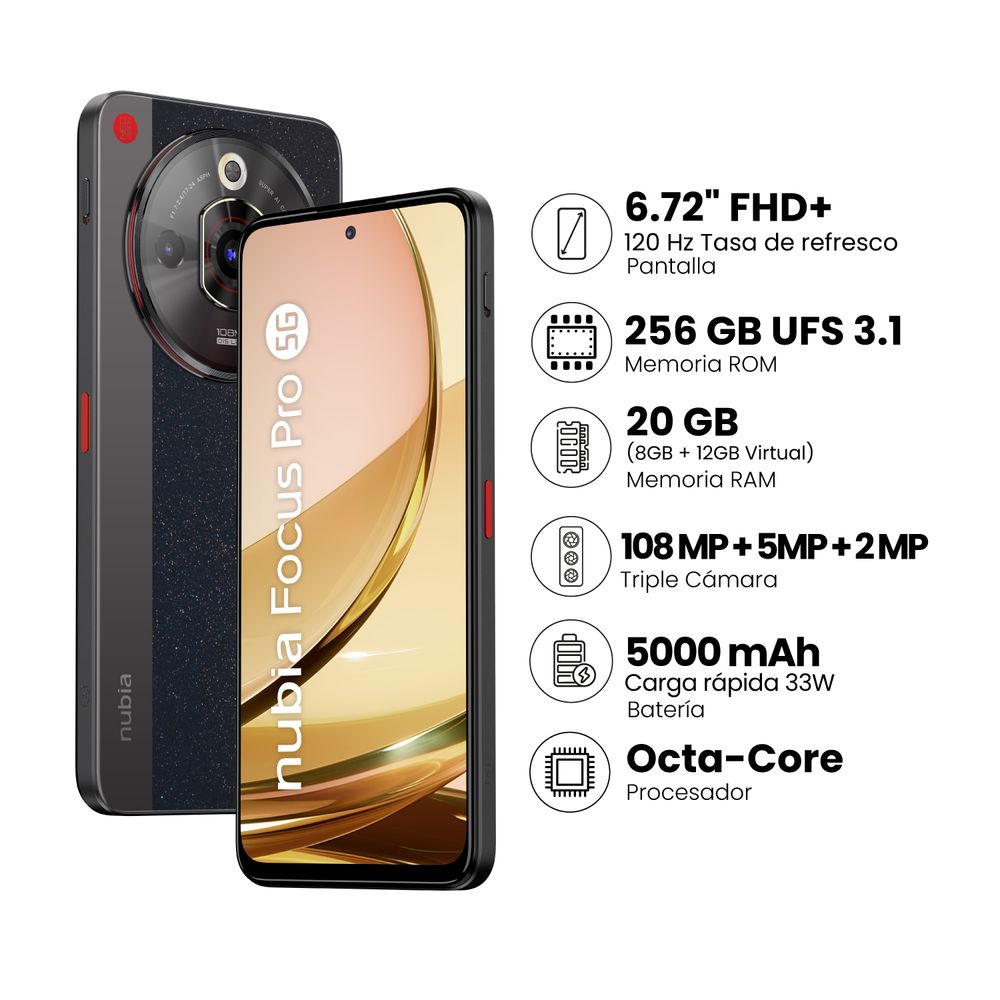 Celular ZTE Nubia Focus Pro 5G 8GB RAM 256GB Negro