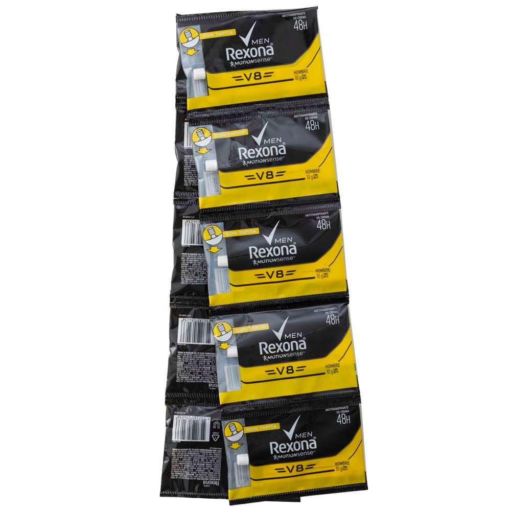 Desodorante para Hombre en Crema REXONA V8 Tira 10 Sachets 10g c/u