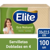 Servilletas de Papel ELITE Eco Natural Dobladas en 4 Paquete 100un