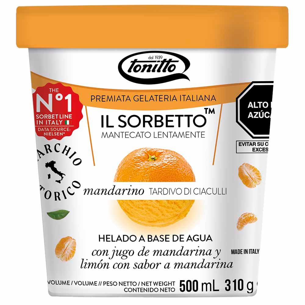 Helado Tradicional TONITTO Sorbetto Sabor a Mandarina Pote 500ml