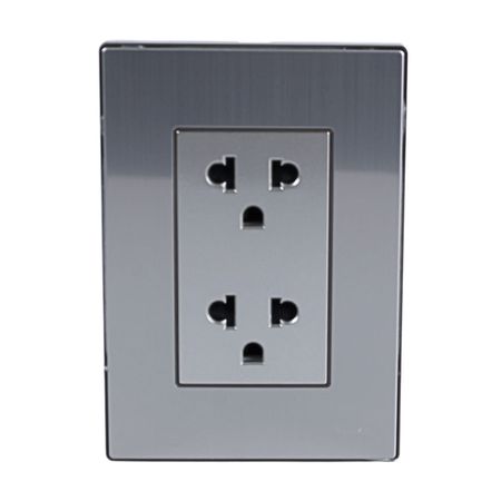 Placa Armada Orange: Tomacorriente Doble Universal Acero Inoxidable LT