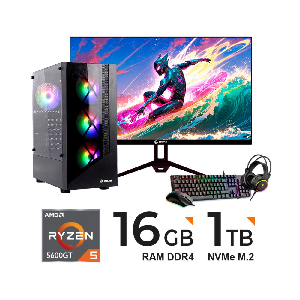 Computadora PC RYZEN 5 5600GT 4.60GHz 16GB DDR4 1TB SSD MONITOR 23.8"" FHD KIT 4EN1 TECLADO MOUSE