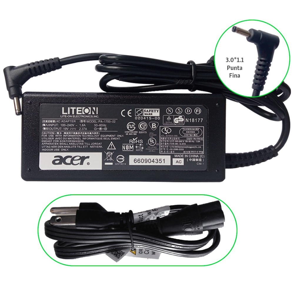 Cargador Acer Aspire (Punta Fina) 19v 2.37a 45w