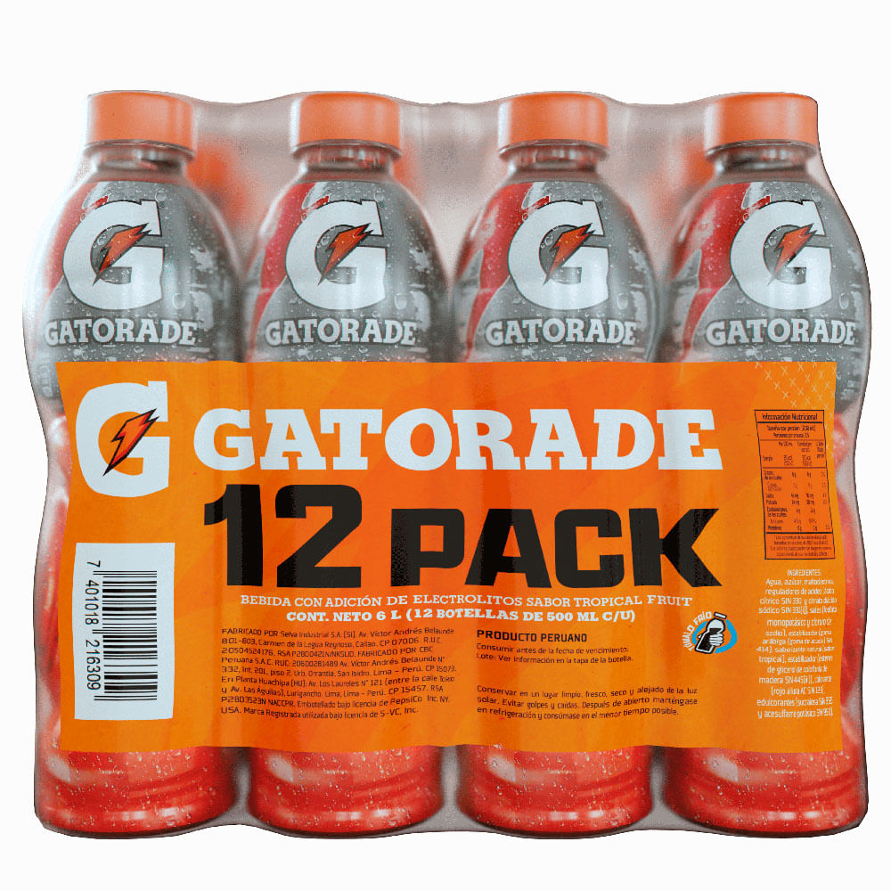 Bebida Rehidratante GATORADE Tropical Paquete 12un Botella 500ml