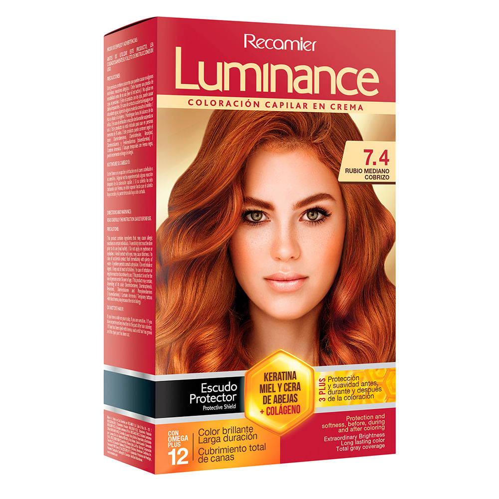 Tinte para cabello LUMINANCE Duotubo Rubio Mediano Cobrizo 7.4 Caja 1un