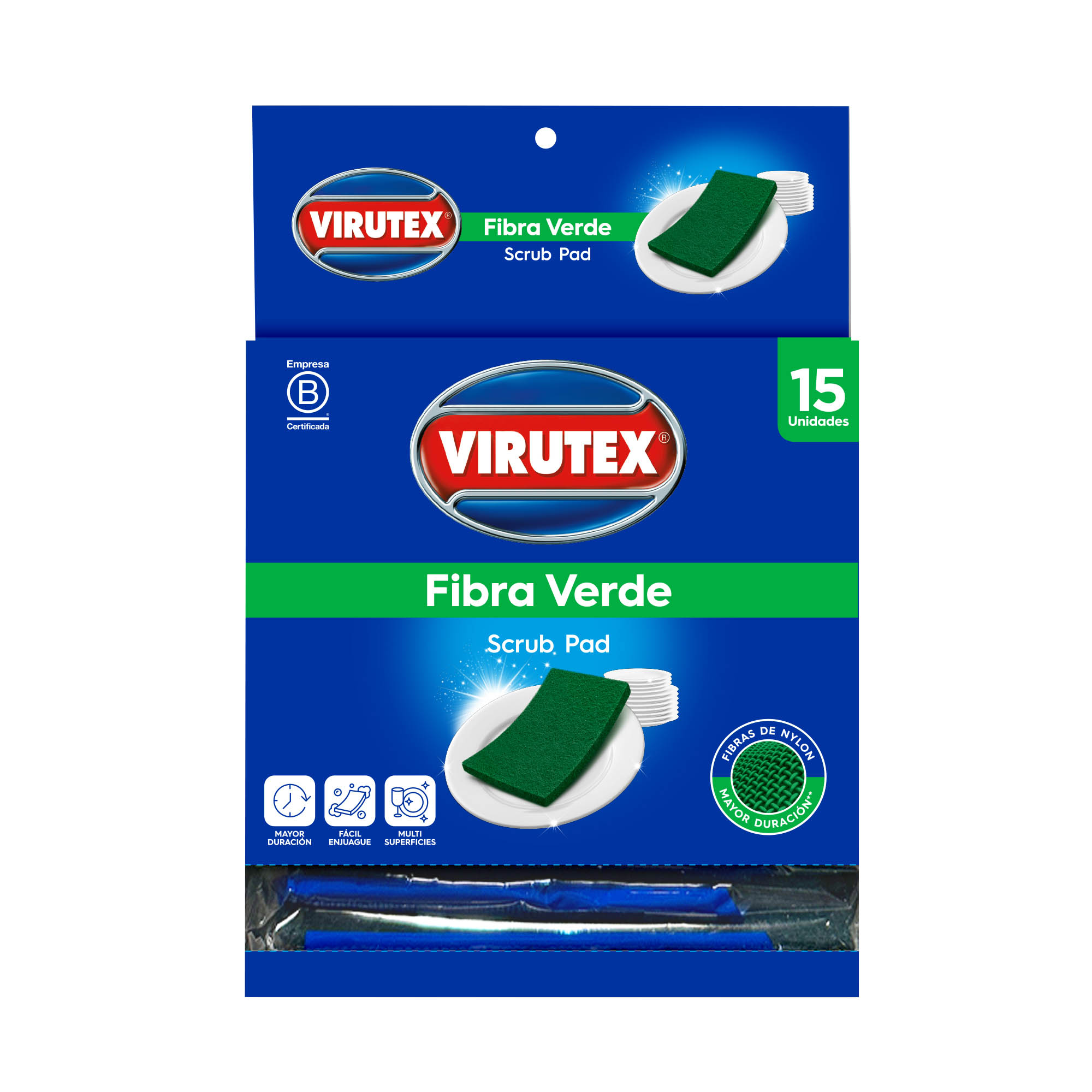 Esponja de Fibra verde VIRUTEX x1 display x15un