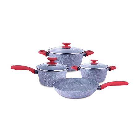 Juego de ollas Ceramic Piedra Asas Rojas 7 piezas Record