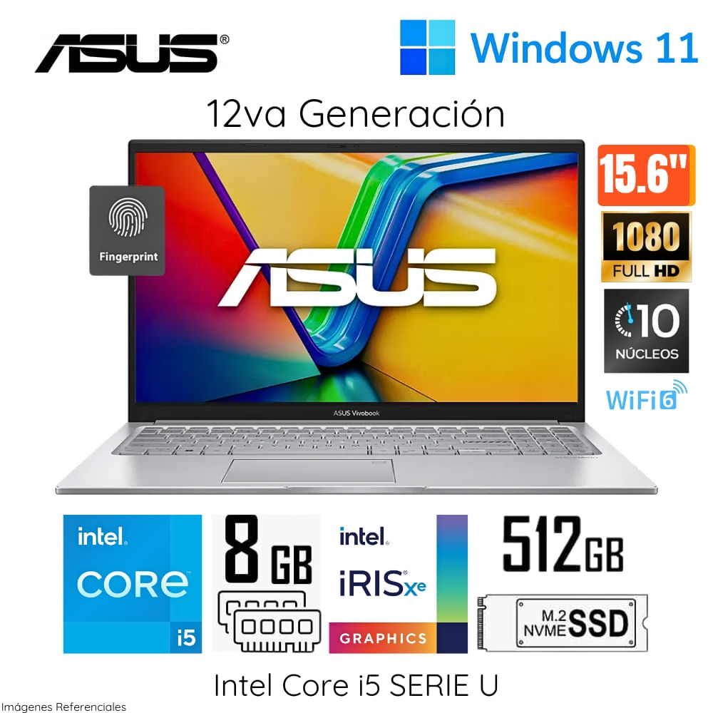 Laptop Asus Vivobook Intel Core I5 1235U 8GB RAM 512GB SSD 15.6"" FHD Win 11 X1504ZA-NJ339W