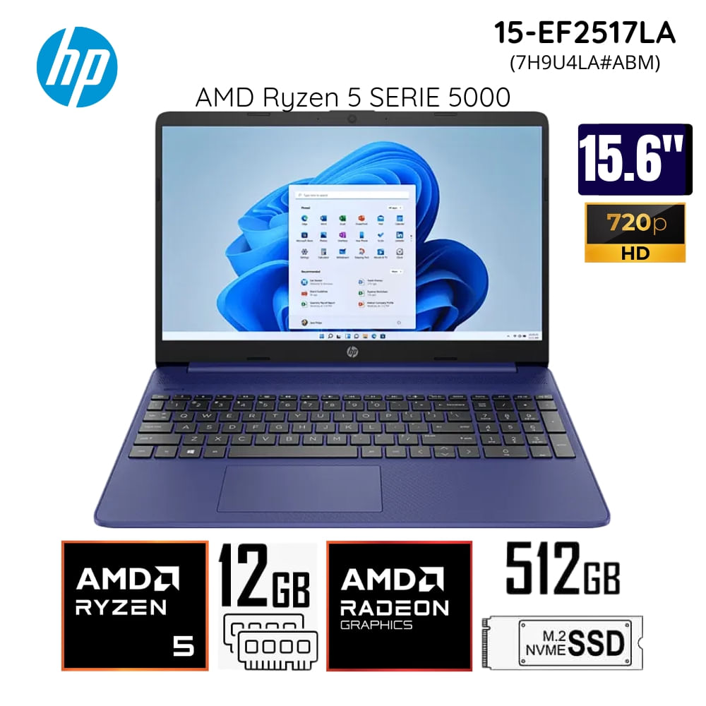 Laptop HP 15-EF2517LA AMD Ryzen 5-5500U 12GB RAM 512GB SSD 15.6"" FHD (7H9U4LA#ABM)