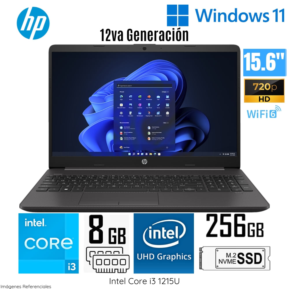Laptop HP 250 G9  Intel Core I3-1215U 8GB RAM 256GB SSD 15.6"" HD (9P7L0AT#ABM)