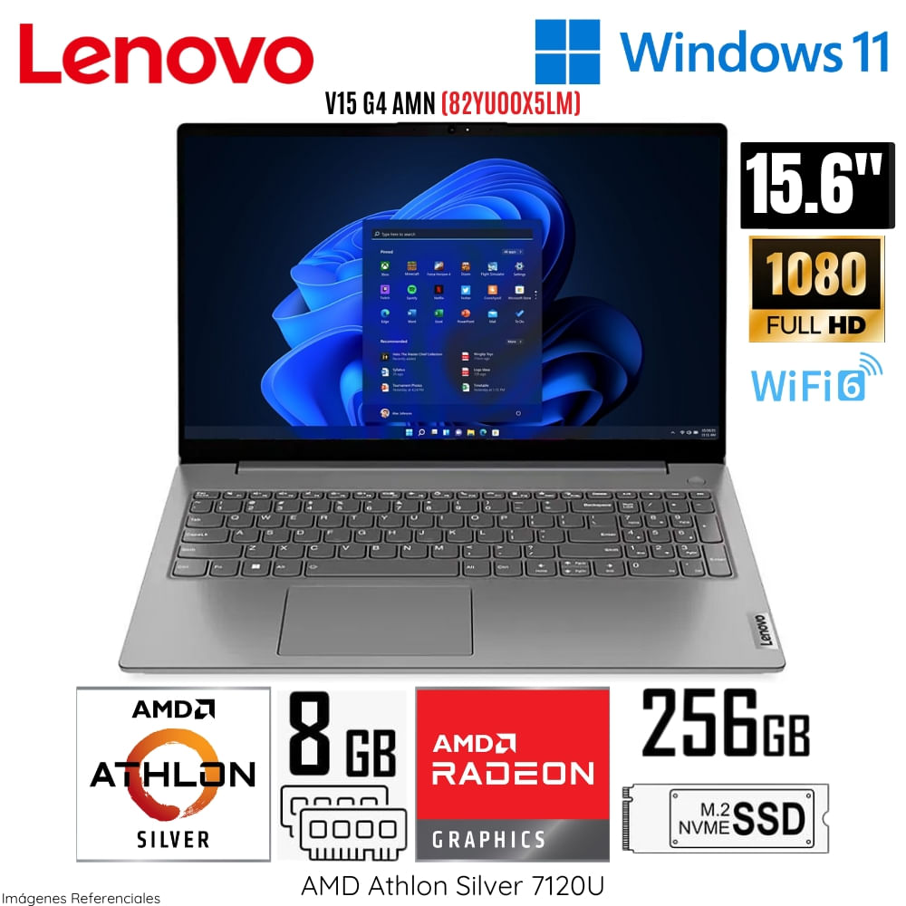 Laptop Lenovo V15 G4 AMN AMD Athlon Silver 7120U 8GB RAM 256GB SSD 15.6"" FHD 82YU00X5LM